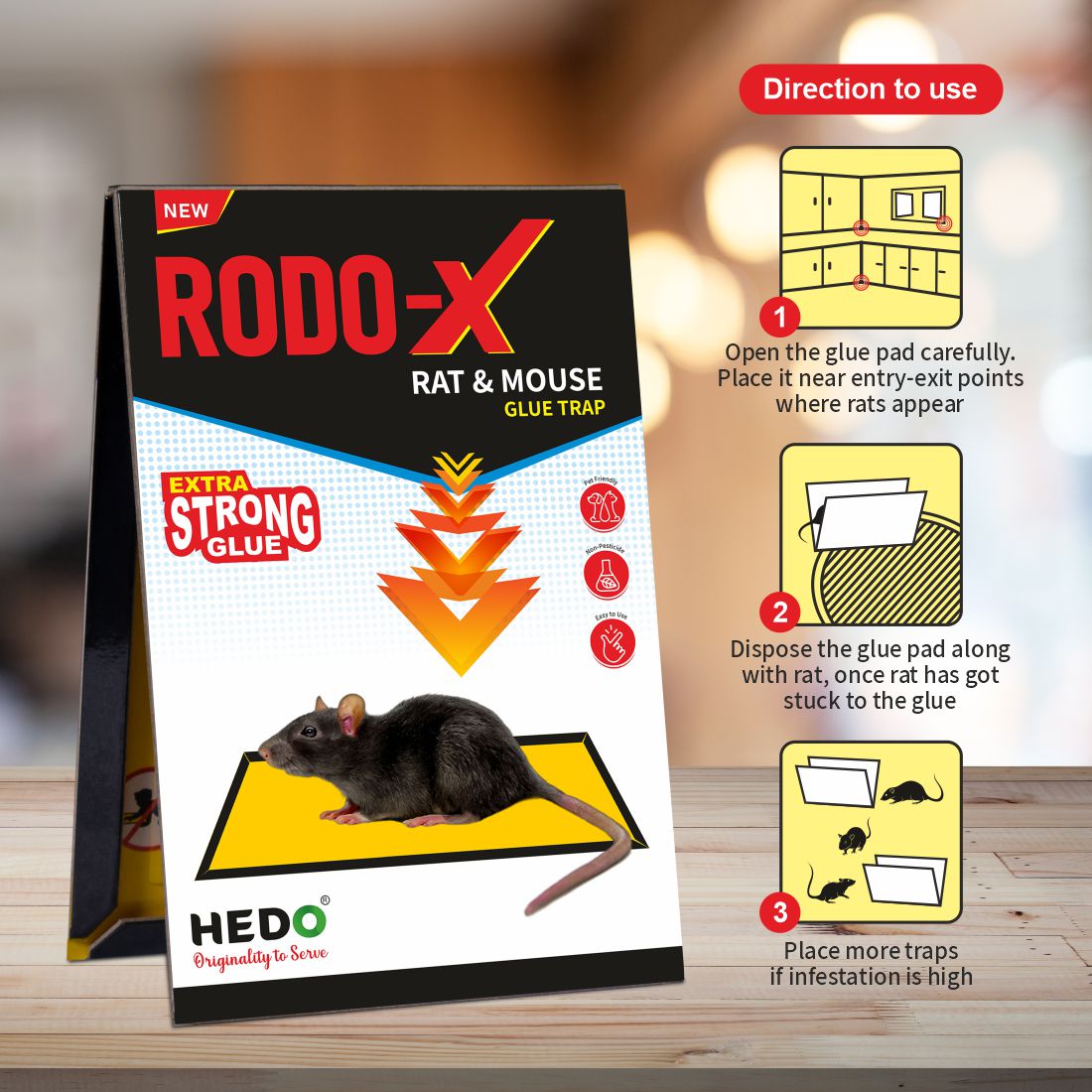 Rat/Mouse Glue Trap, Non-Toxic, Non-Drying Pack Of 5