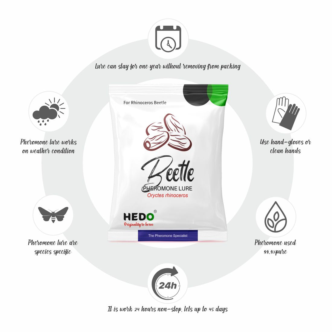 HEDO Beetle Lure Pack of 5| Pheromone Lure for Rhinoceros Beetle (Oryctes Rhinoceros) for Coconut & Palm Tree