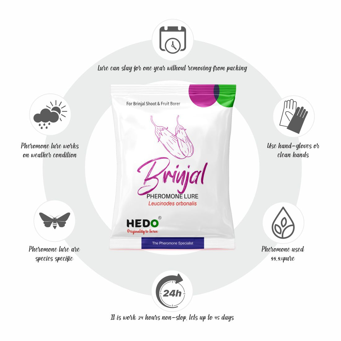 HEDO Pheromone Lure for Brinjal Fruit & Shoot Borer (Egg Plant Pheromone Lure) Pack of 10
