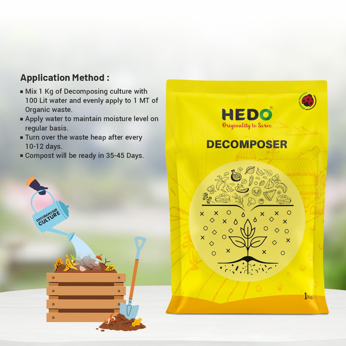 Organic Waste Decomposer Powder (1Kg) for Decomposition Waste for Agriculture, Kitchen, Garden & Farming