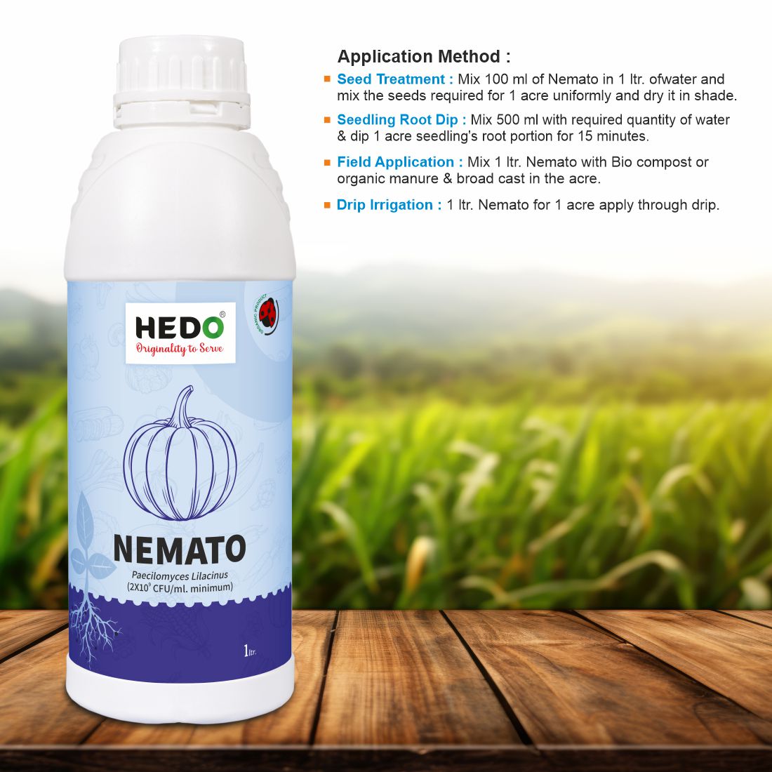 Nemato Liquid(Pacilomyces Lilacinus 2x10^9 CFU/ml)Bio-Organic(1L)For All Fruit, vegitable & Crops Against Various Nematod
