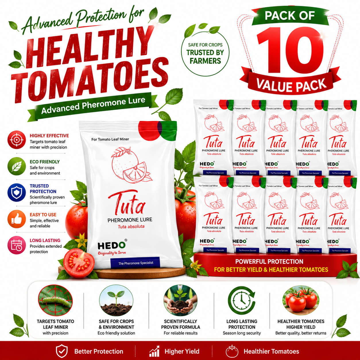 HEDO Tomato Leaf Miner Pheromone Lure (Tuta absoluta) for Tomato Leaf Miner Pack of 10 | Tomato Pheromone Trap Lure for Eco-Friendly Pest Monitoring & Control