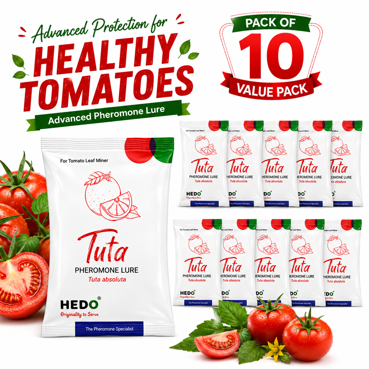 HEDO Tomato Leaf Miner Pheromone Lure (Tuta absoluta) for Tomato Leaf Miner Pack of 10 | Tomato Pheromone Trap Lure for Eco-Friendly Pest Monitoring & Control