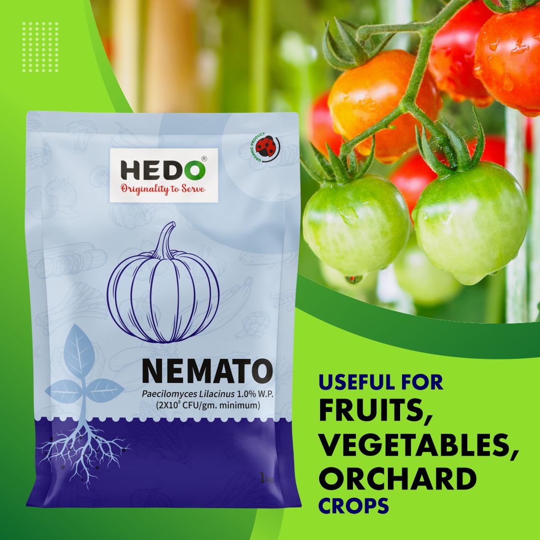Nemato Powder(Pacilomyces Lilacinus 2x10^8 CFU/gm)Bio-Organic(1Kg)For All Fruit,vegitable & Crops Against Various Nematod