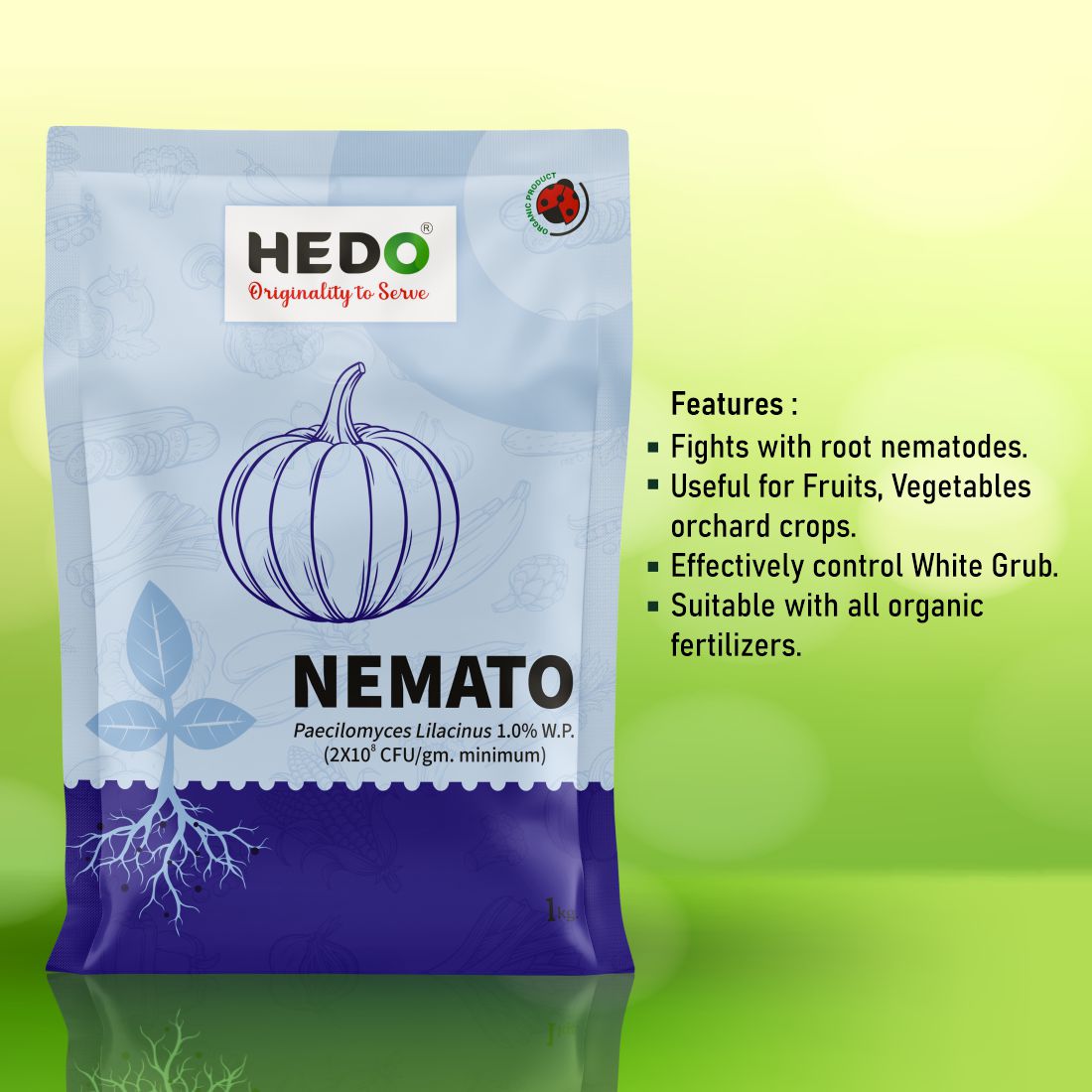 Nemato Powder(Pacilomyces Lilacinus 2x10^8 CFU/gm)Bio-Organic(1Kg)For All Fruit,vegitable & Crops Against Various Nematod