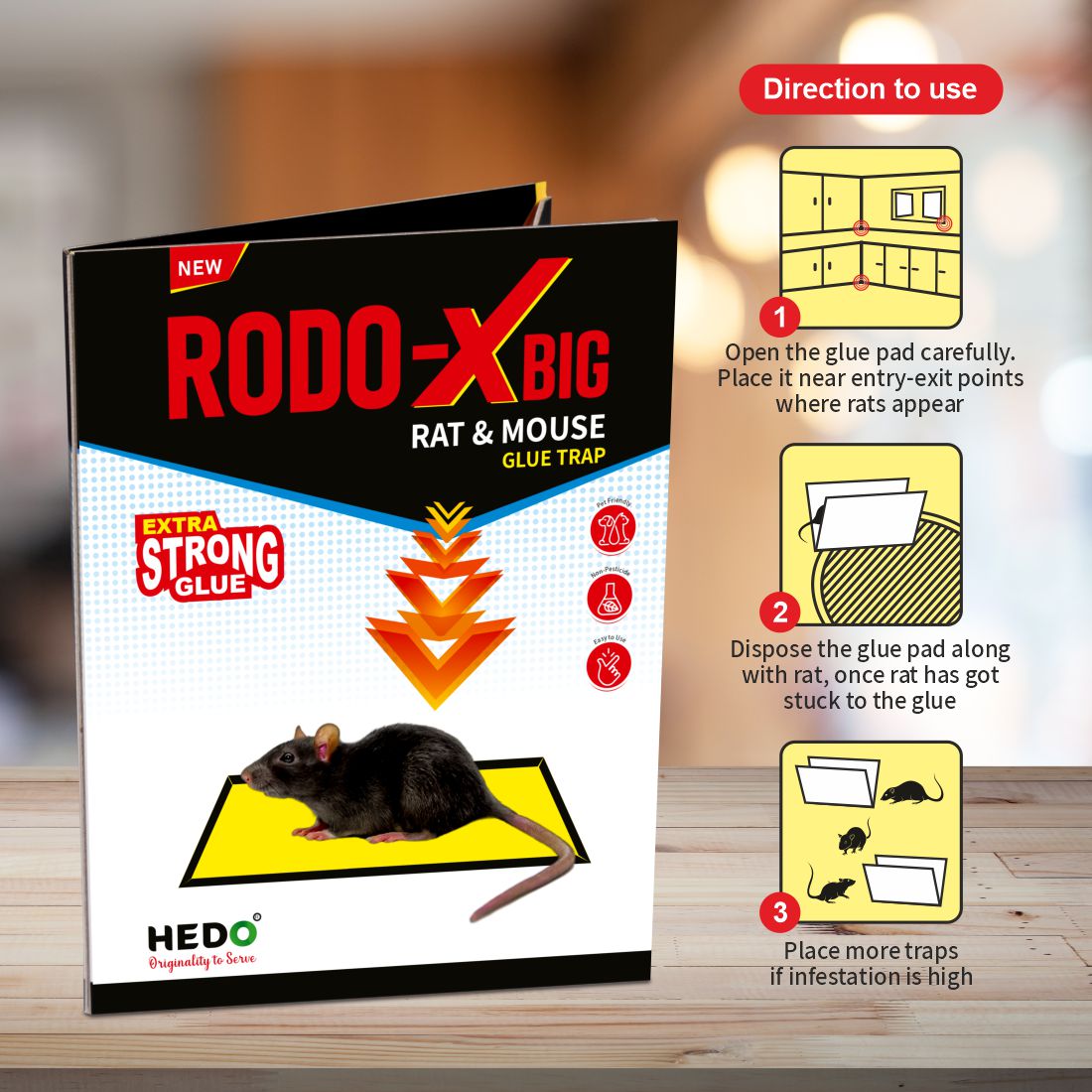 Rat/Mouse Big Glue Trap, Non-Toxic, Non-Drying Pack Of 5