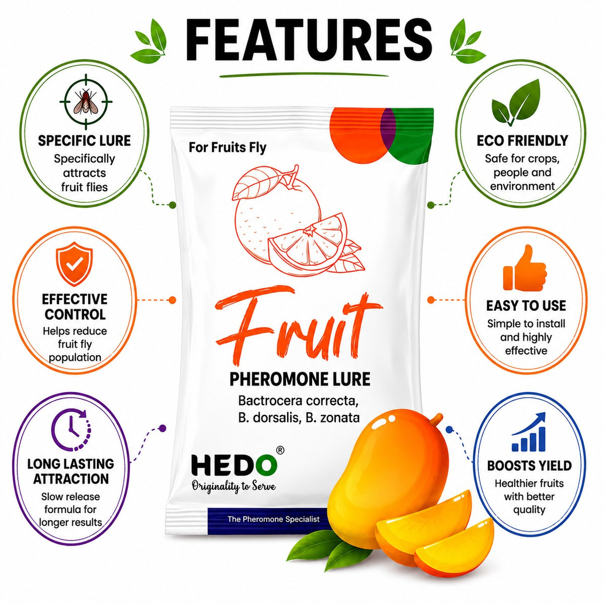 HEDO Fruit Fly Pheromone Lure (Bactrocera correcta, Bactrocera zonata & Bactrocera dorsalis) Pack of 10 | Fruit Fly Trap Lure for Mango, Guava & All  Fruit Crops | Eco-Friendly Pest Monitoring