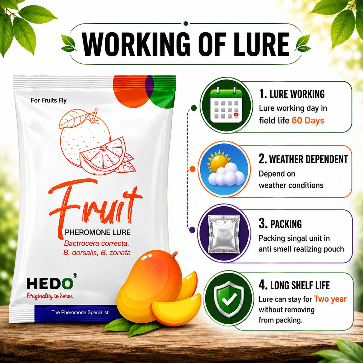 HEDO Fruit Fly Pheromone Lure (Bactrocera correcta, Bactrocera zonata & Bactrocera dorsalis) Pack of 10 | Fruit Fly Trap Lure for Mango, Guava & All  Fruit Crops | Eco-Friendly Pest Monitoring